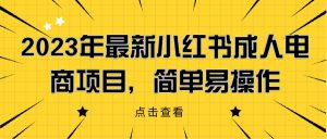 2023年最新小红书成人电商项目，简单易操作【详细教程】网赚项目-副业赚钱-互联网创业-资源整合洗了也不睡